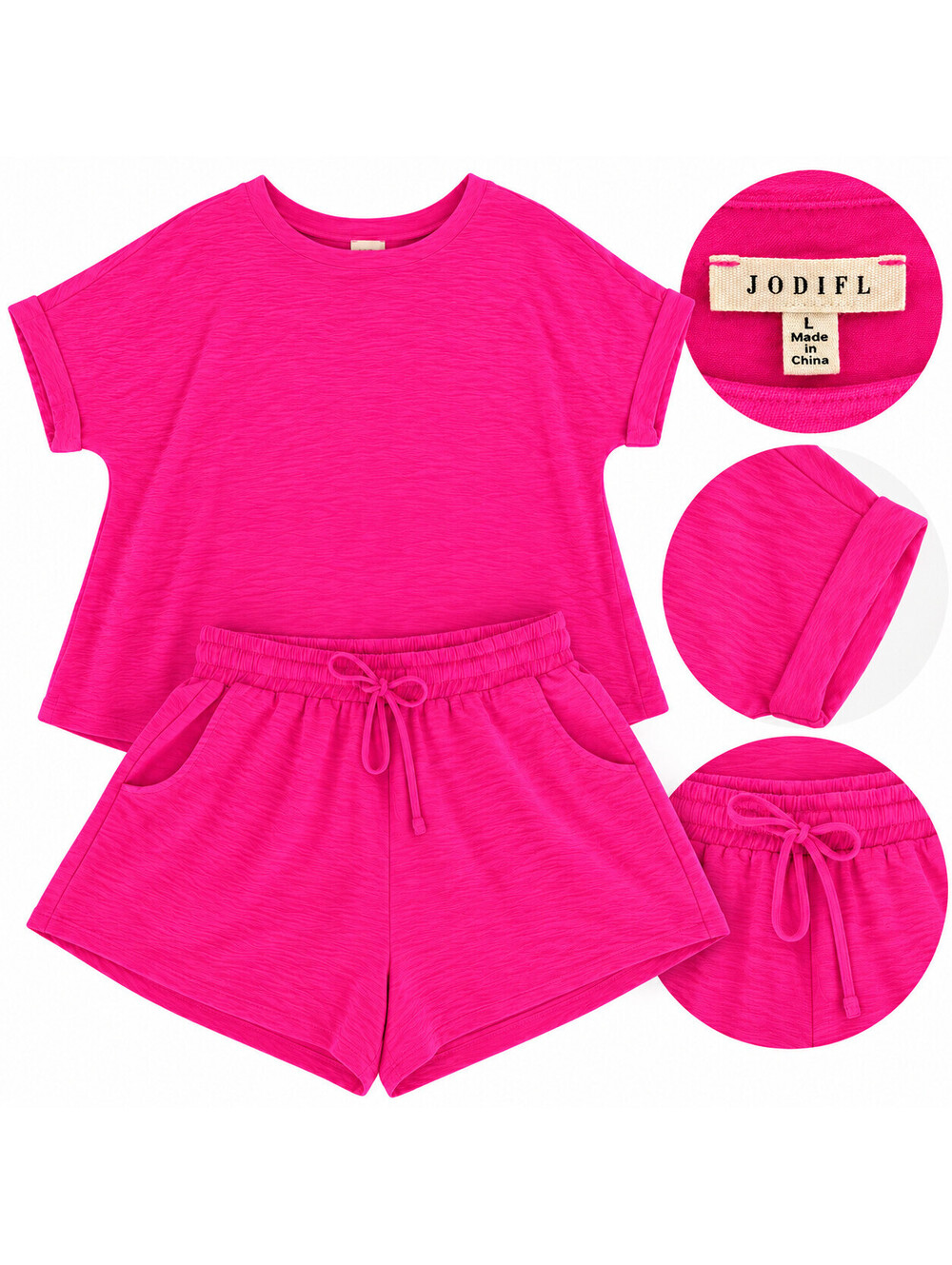 JODIFL Womenβs Pink 2 Piece Shorts Top Set Size Large L Lounge Casual Outfit